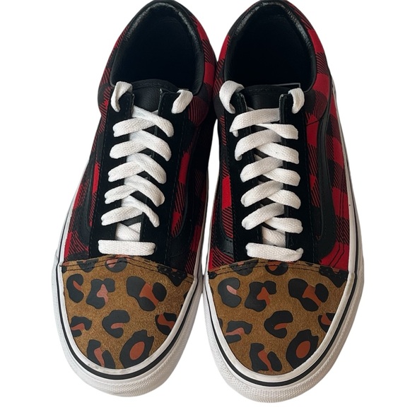 Vans Old Skool Buffalo Plaid/Leopard Print - women's 7.5 -- men's 6 NWOB - Picture 3 of 7